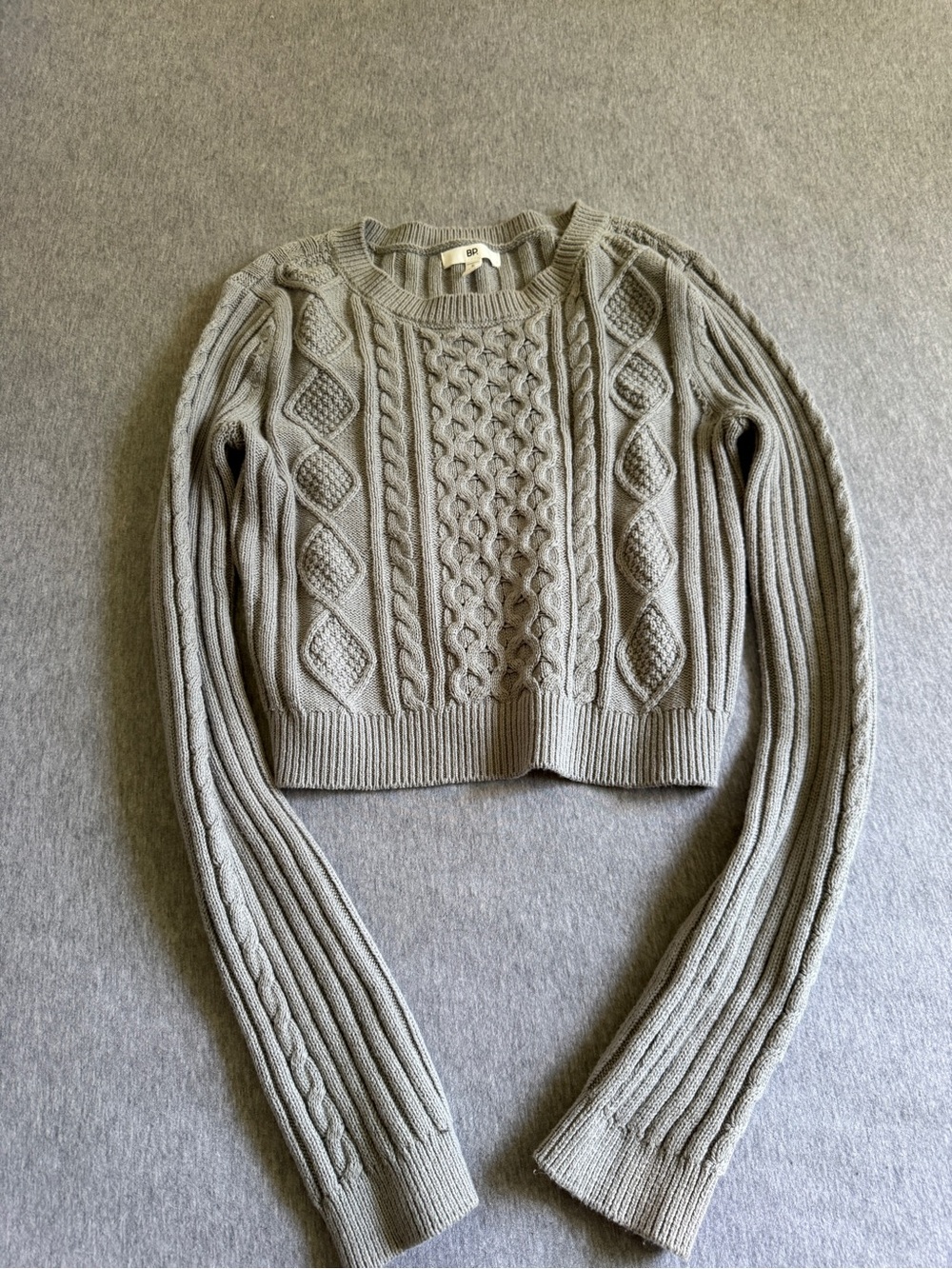bp Gray Cable Knit Crewneck Sweater